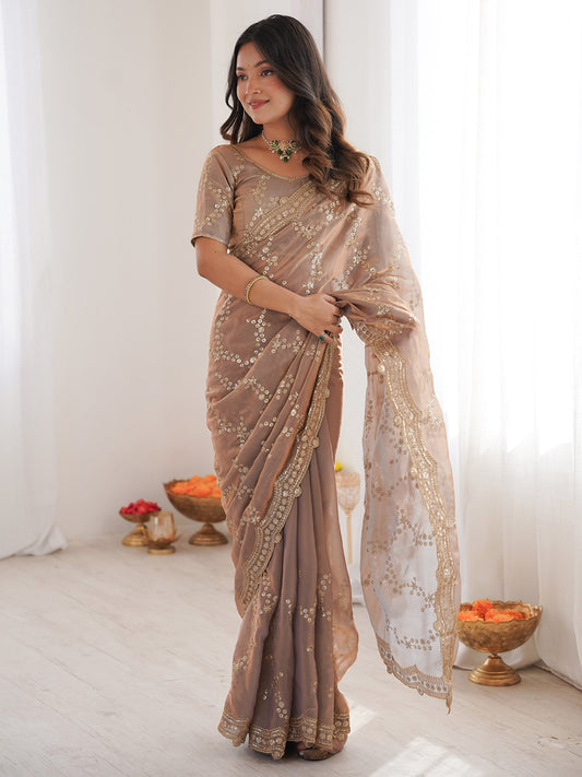 Elegant Embroidered Silk Blend Saree