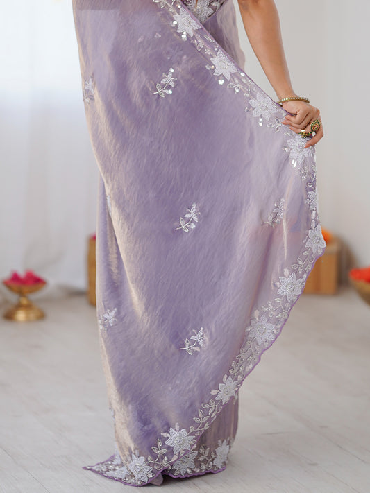 Lavender Metallic Tissue Silk Saree