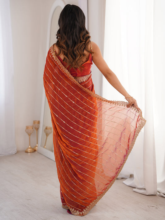 Rust Orange & Maroon Saree