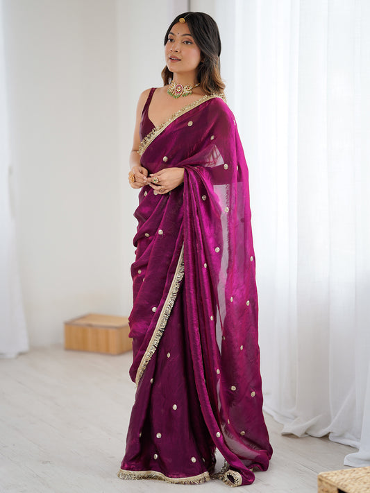 Magenta Pink & Gold Saree
