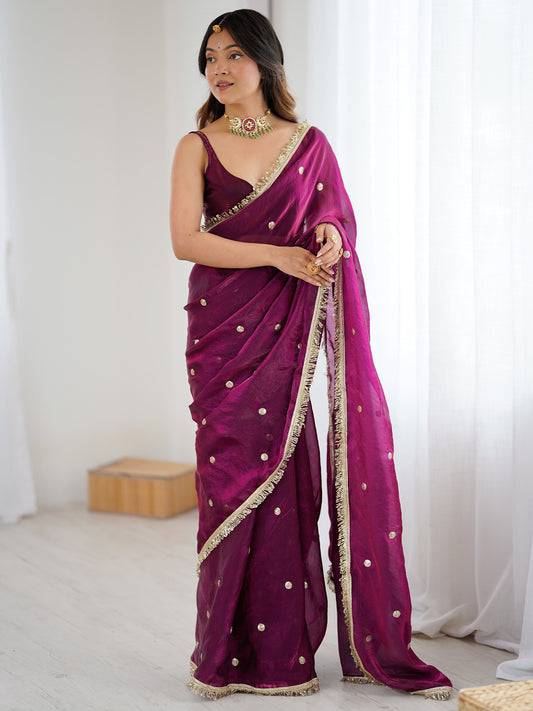 Magenta Pink & Gold Saree