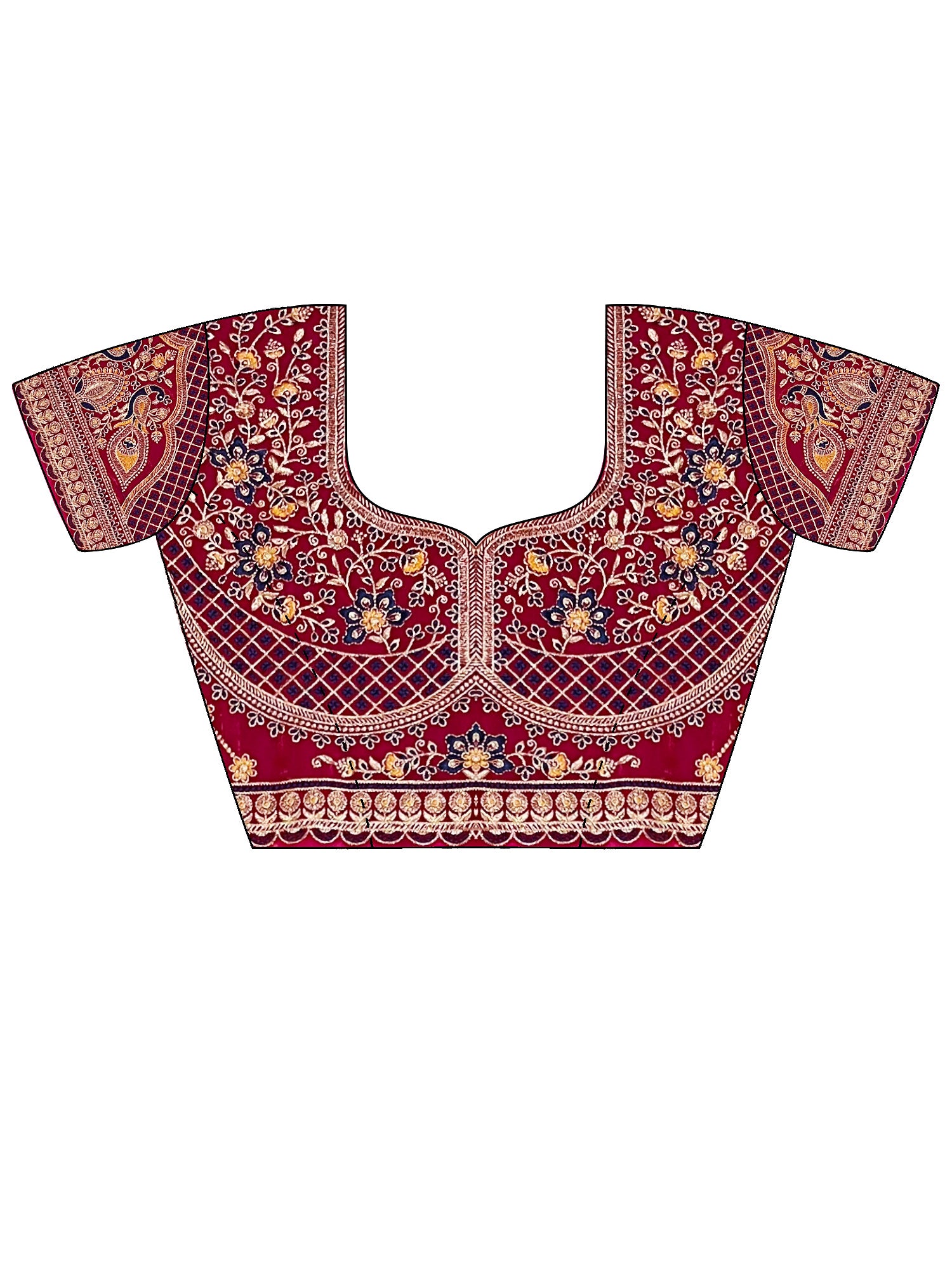 Stylish embroidered blouse complements the saree beautifully.