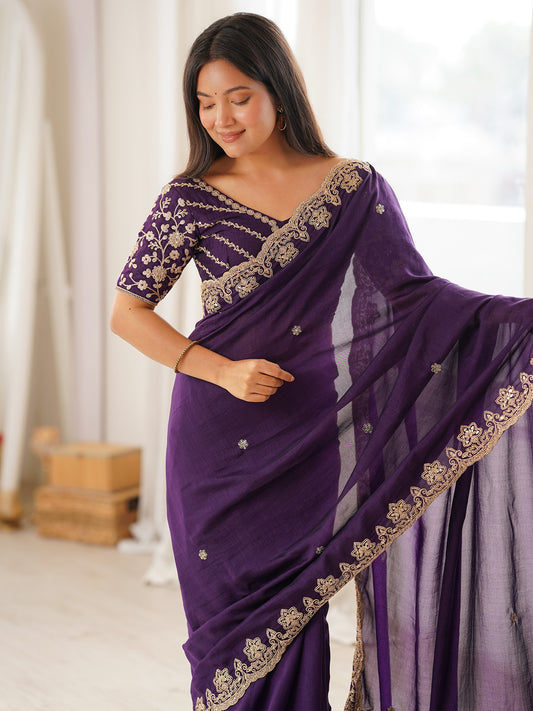 Deep Purple Vichitra Silk Saree