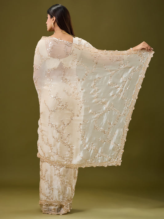 Ivory Sequin Embroidered Shimmer Saree