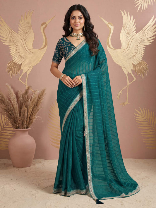 marriage wear saree
gift for mother
gift for sister
teal green saree