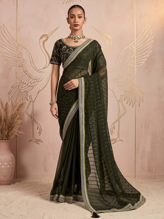 party wear saree
olive green saree
emblished saree