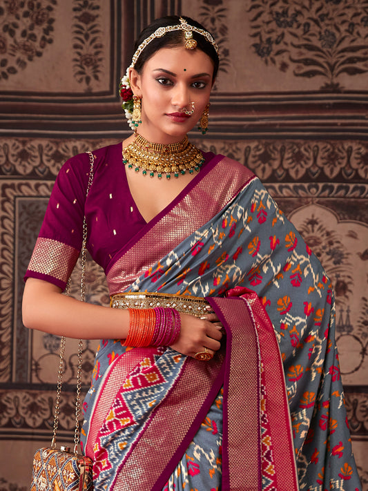 Silk Blend Heritage Patola Style Digital Printed Saree