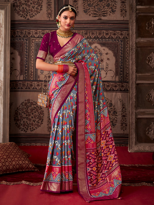 Silk Blend Heritage Patola Style Digital Printed Saree