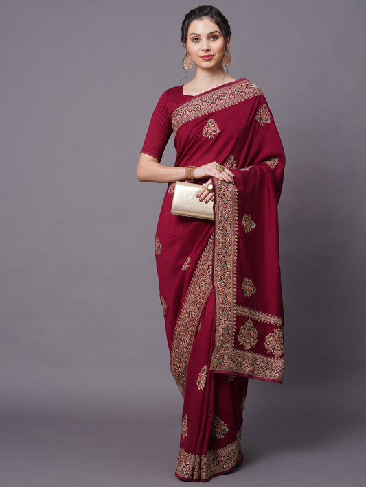 Maroon Georgette Silk Intricate Resham Saree