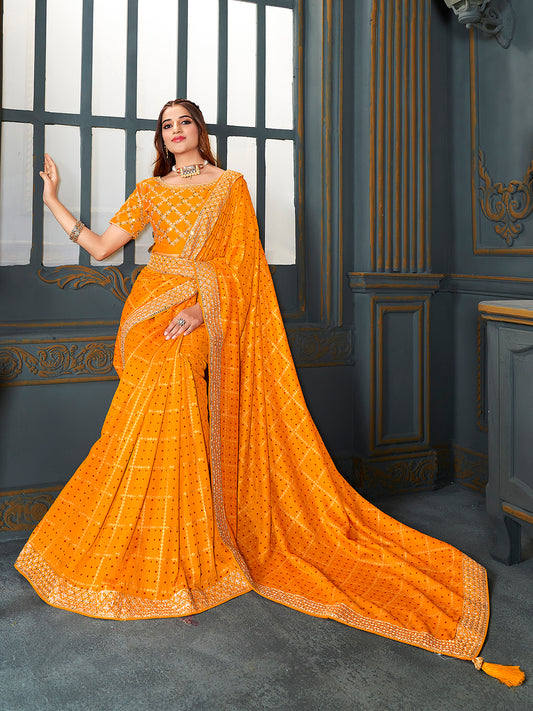 Orange Embroidered Georgette Saree with Sequin Work Blouse