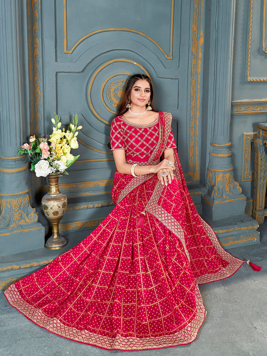Rani Pink Bandhani Georgette Saree with Embroidered Blouse