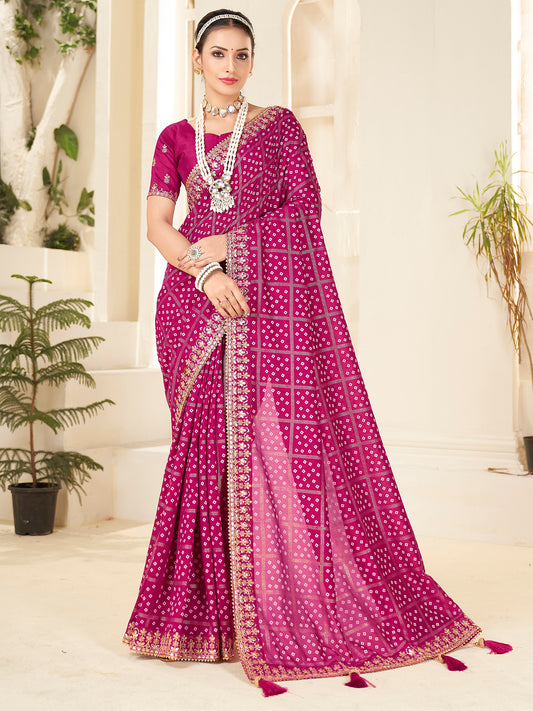 Magenta Bandhani Print saree