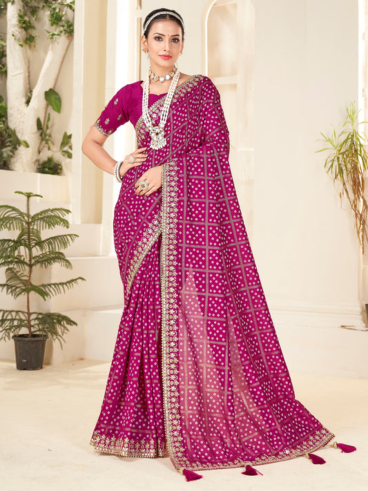 Magenta Bandhani Print saree