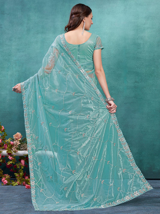Exquisite Sky Blue Organza Saree