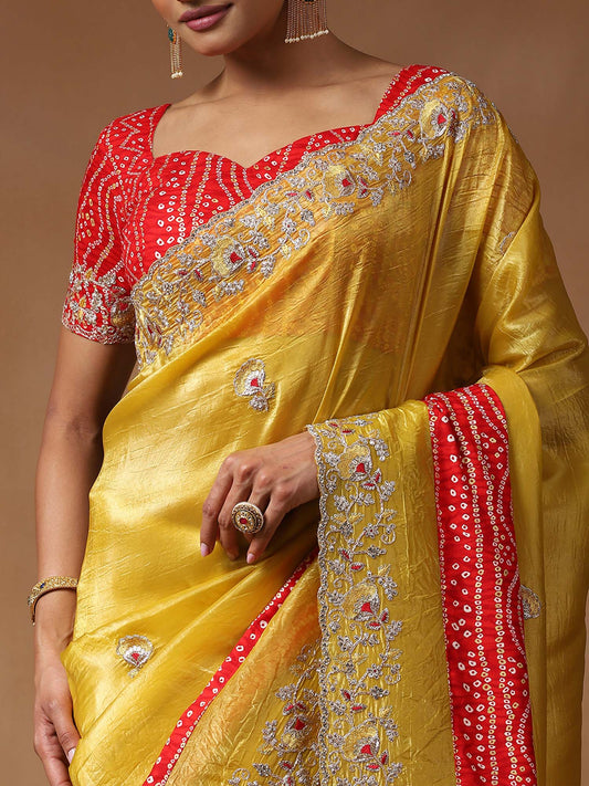 Yellow Tissue Party Wear Saree
