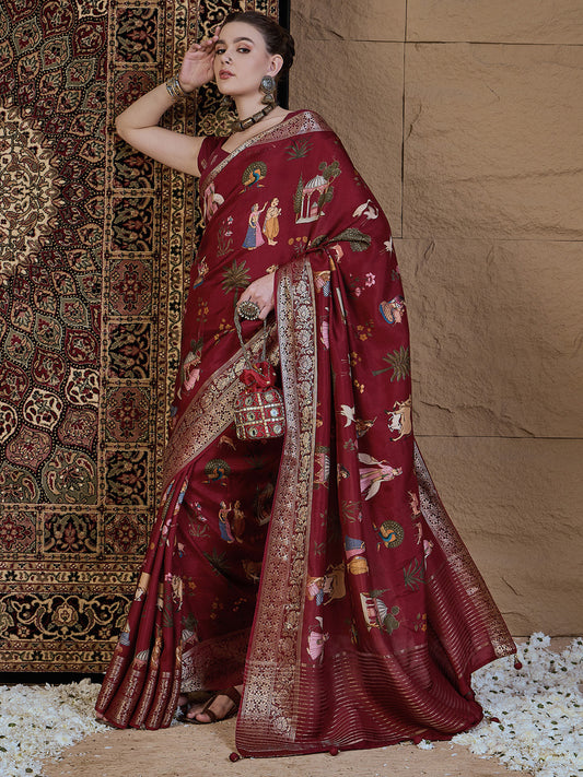 Heritage Maroon Silk Blend Saree