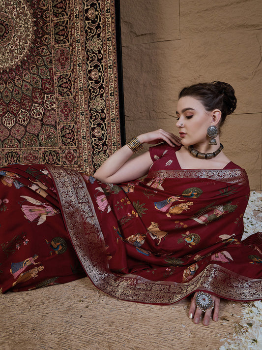 Heritage Maroon Silk Blend Saree