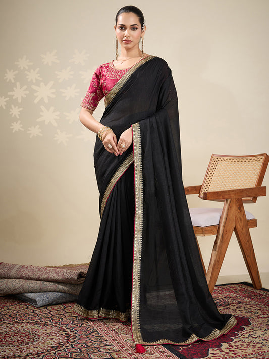 Black chiffon Saree with Embroidered Blouse