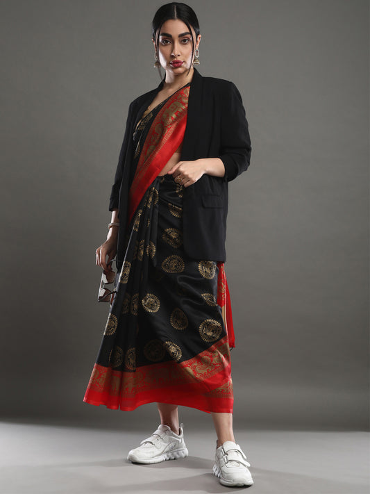 Black Woven Banarasi Silk Saree