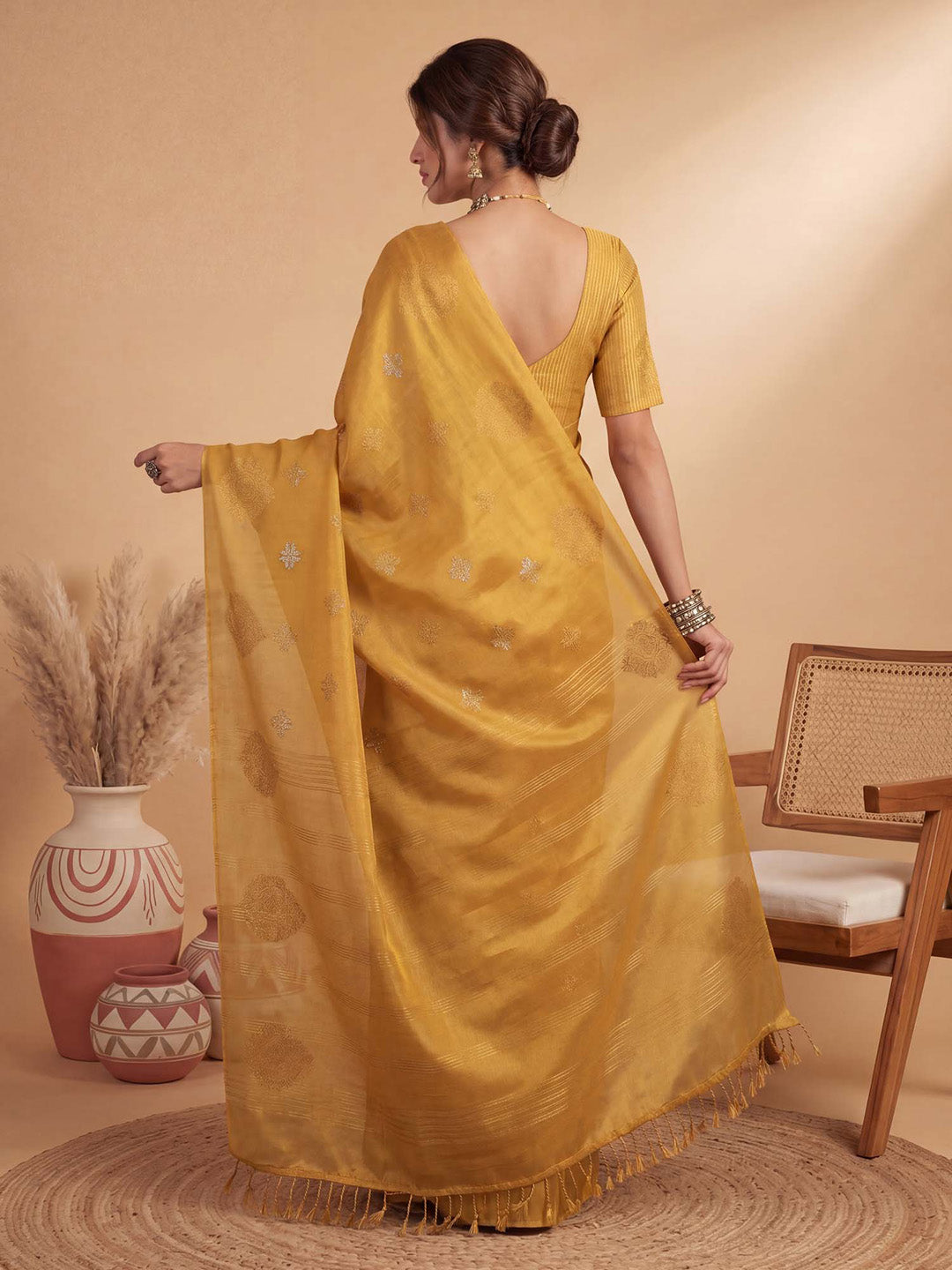 ethnic motif saree
haldi function saree
haldi collection saree