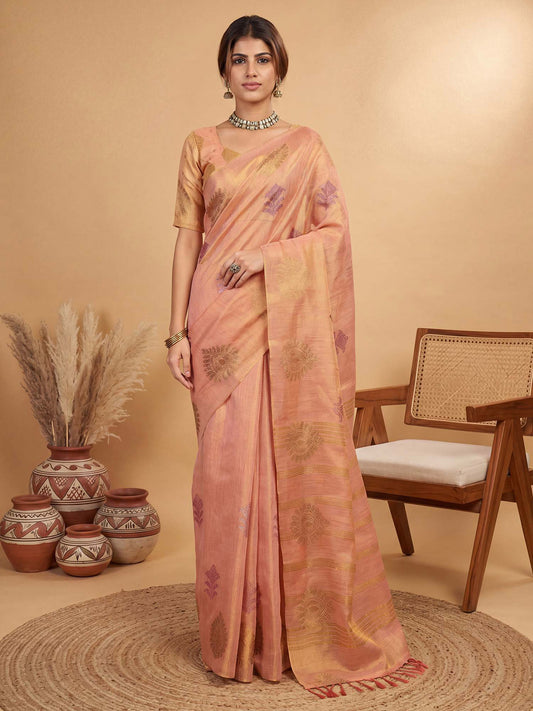 pink saree
zari butta saree
floral design saree