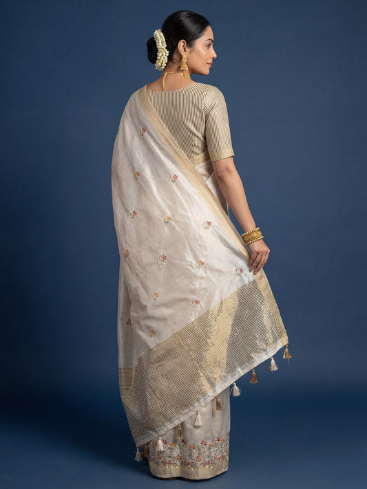 Gold Silk Blend Kalamkari Digital Print Saree