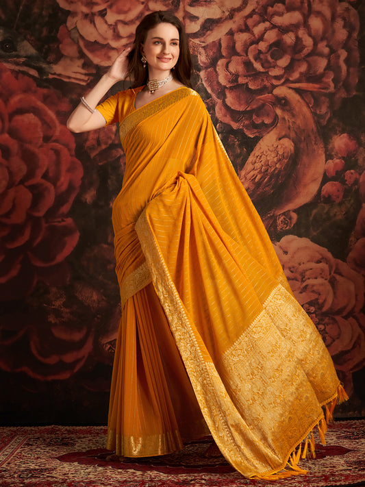 Mustard Yellow Silk Saree with Zari Weave