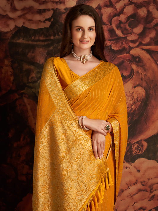 Mustard Yellow Silk Saree with Zari Weave