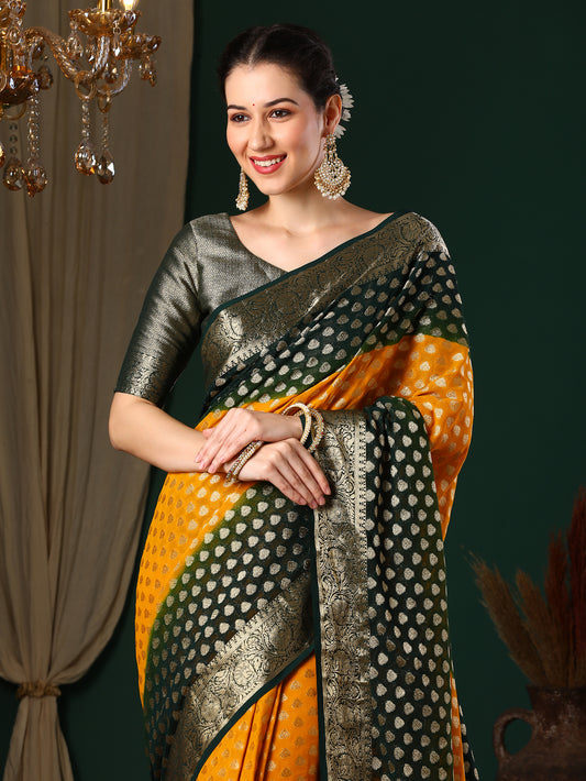 Yellow Green Ombre Georgette Saree
