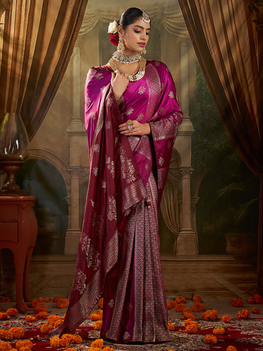 Magenta Banarasi Silk Heritage Zari Weave Saree