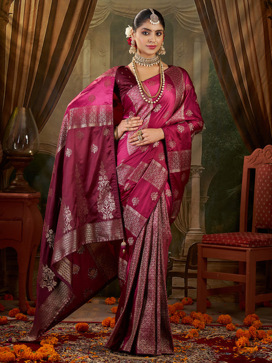 Wine Banarasi Silk Heritage Zari Weave Saree