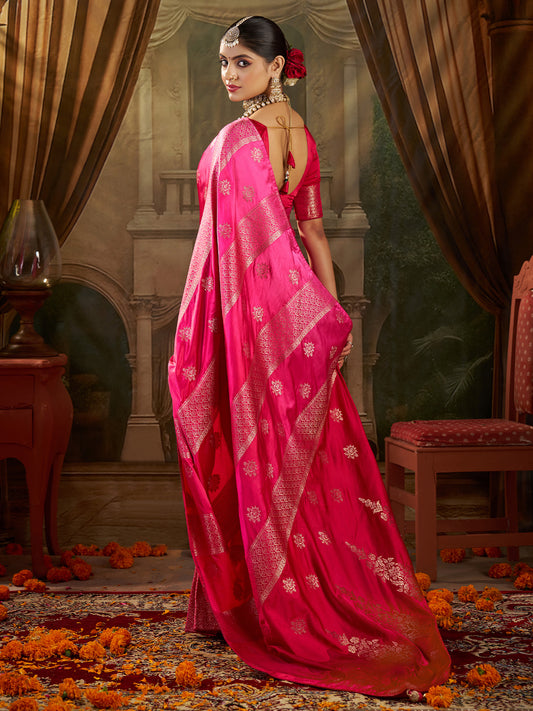 Rani Pink Banarasi Silk Heritage Zari Weave Saree