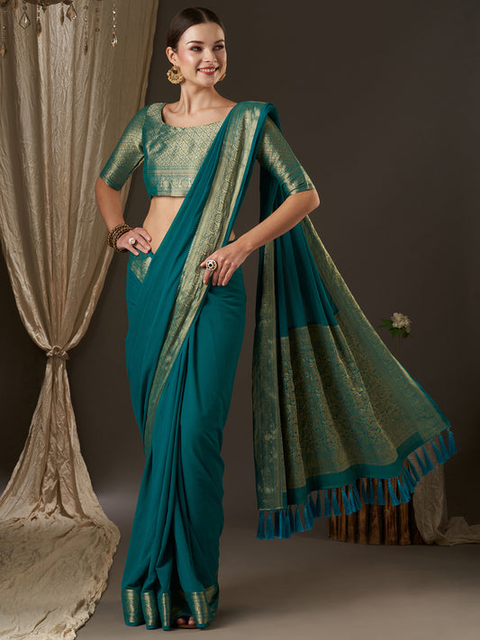 Sea Green Floral Georgette Saree