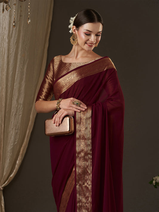 Maroon Floral Georgette Saree