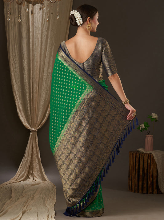 Emerald Green Georgette Zari Weaving Banarasi sare