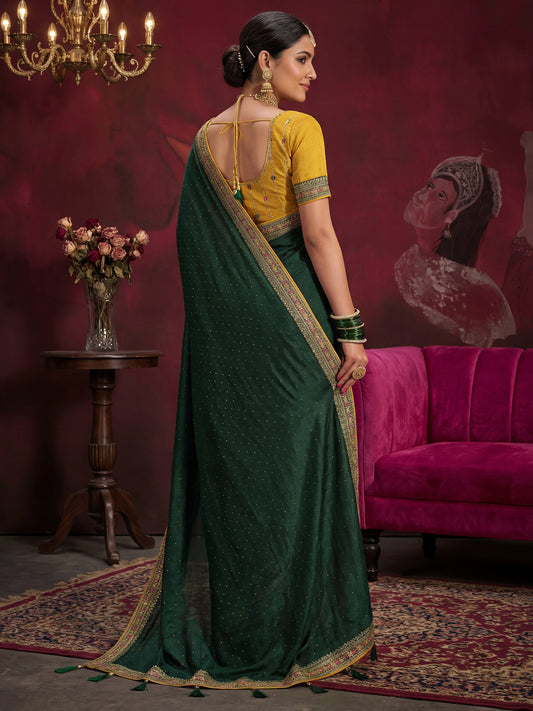 Emerald Green Georgette Saree with Embroidered Border