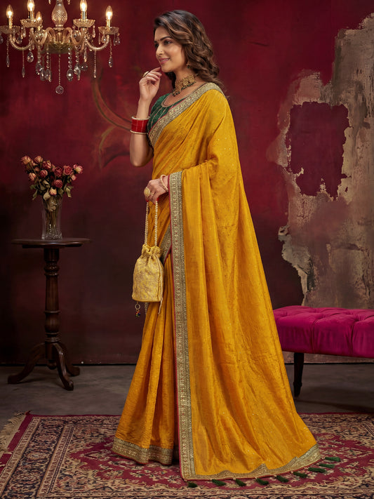 Yellow Georgette Saree with Embroidered Border