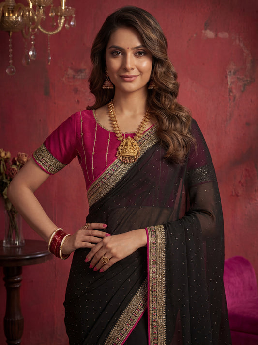 Black Georgette Saree with Embroidered Border