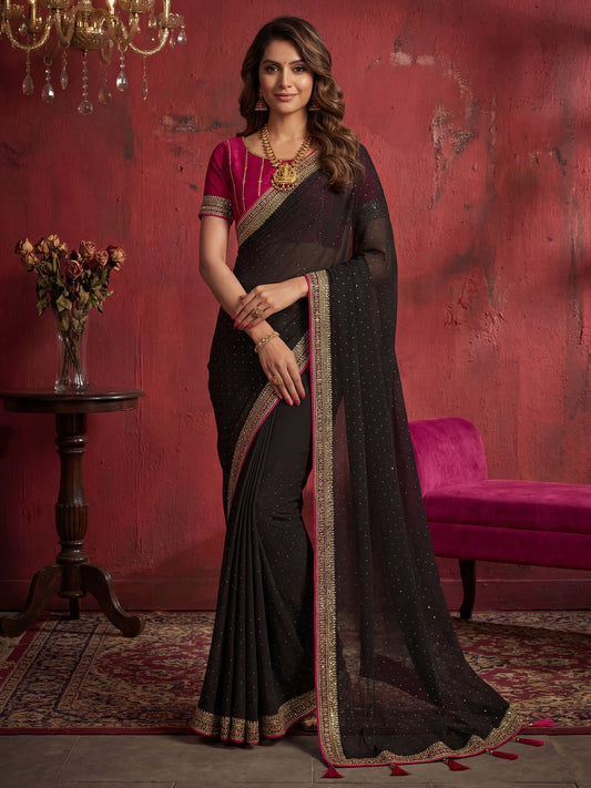Black Georgette Saree with Embroidered Border