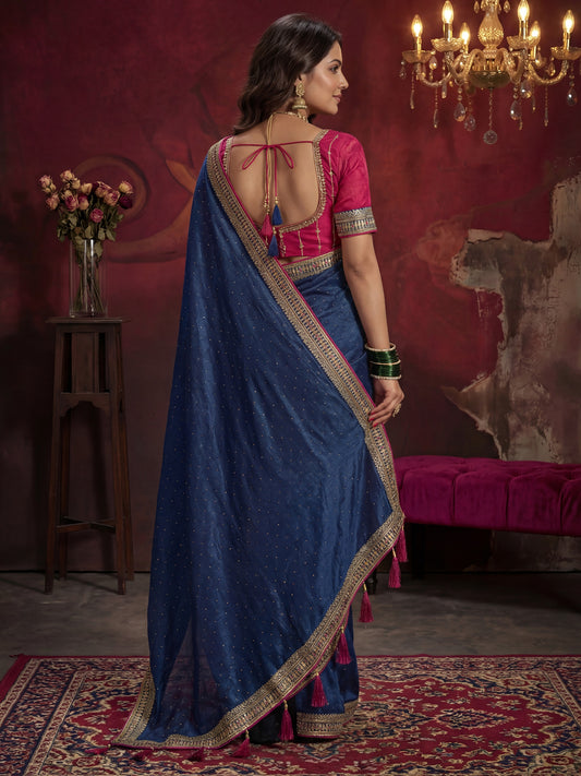 Blue Georgette Saree with Embroidered Border