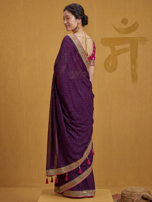 Purple Georgette Saree with Embroidered Border