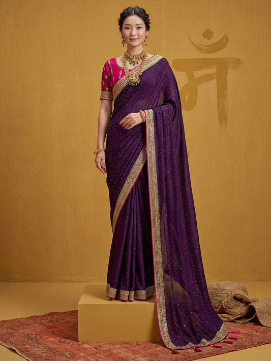 Purple Georgette Saree with Embroidered Border