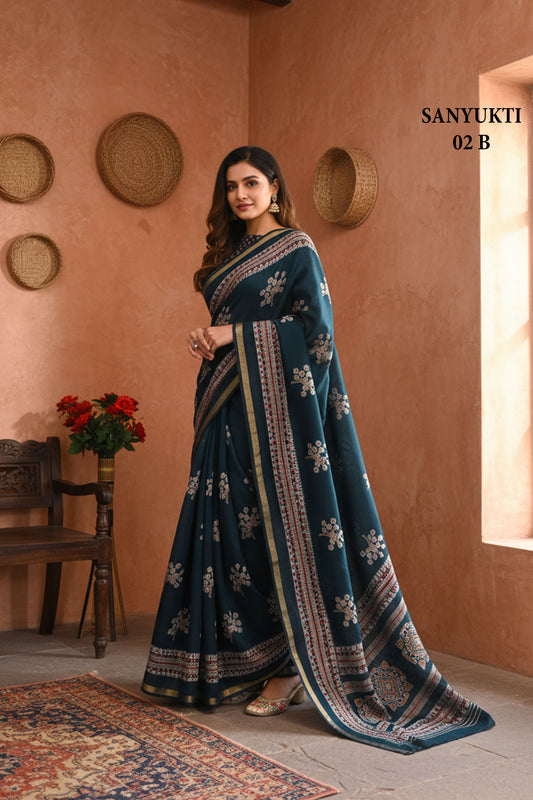 Liva Wine Floral Printed Saree with Traditional Border