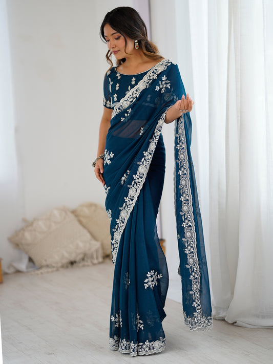 Polyester Embroidered Border Modern Aesthetic Saree