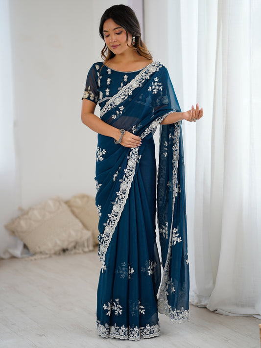 Polyester Embroidered Border Modern Aesthetic Saree