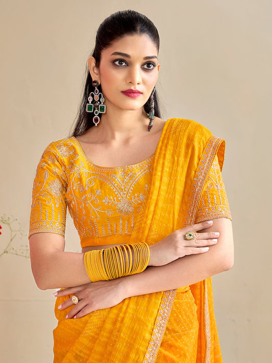 Mustard Yellow Bandhani Print Silk Blend Saree