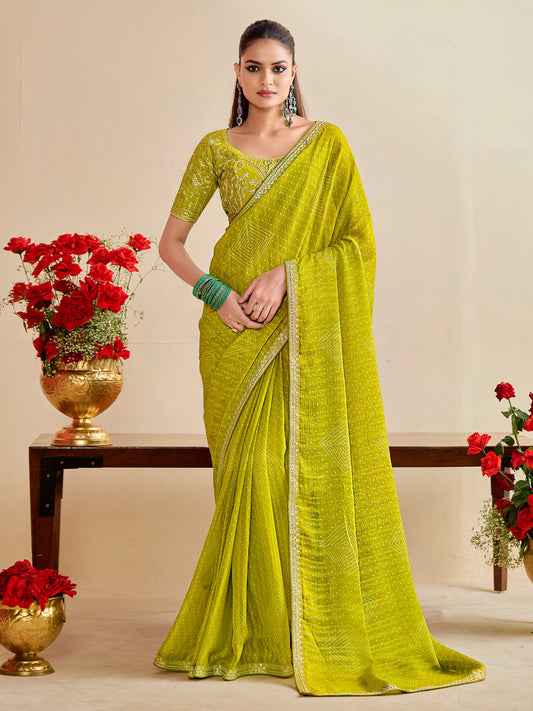 Polyester Heritage Bandhani Style Digital Printed Saree