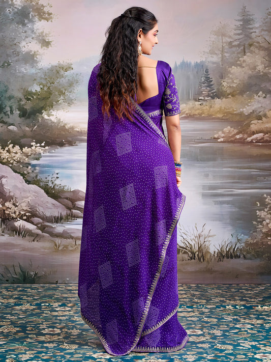Purple Georgette Saree with Embroidered Border