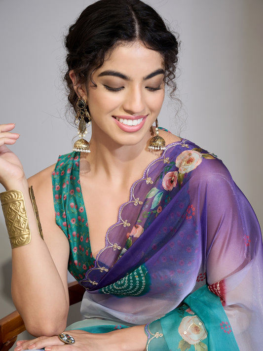 Sky Blue Tissue Silk Saree with Zari Stripes