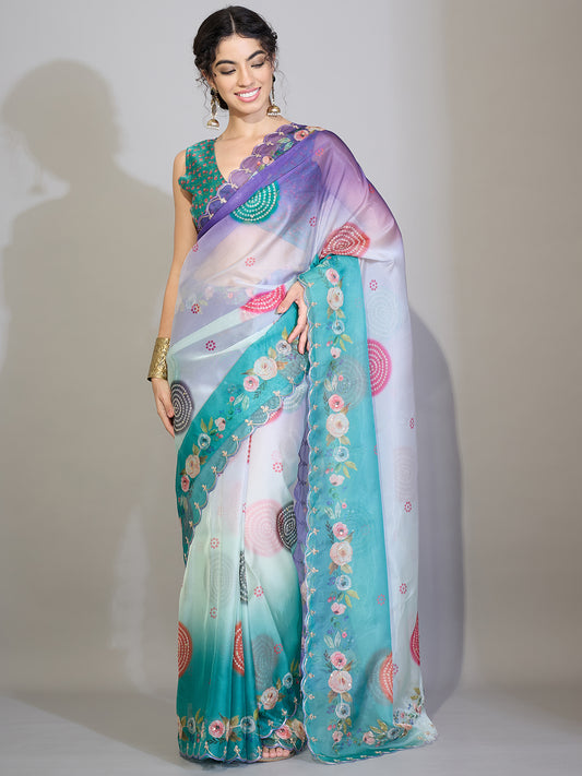 Sky Blue Tissue Silk Saree with Zari Stripes